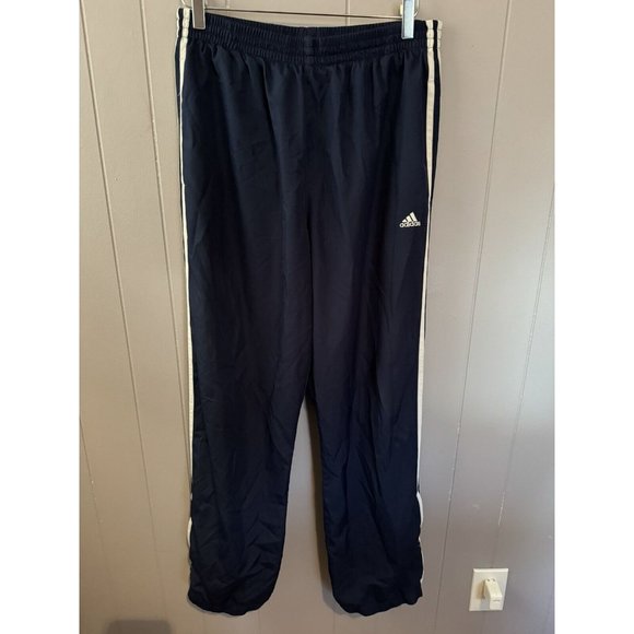 Adidas L Navy Shell Windbreaker Vintage Track Pants Wide Zip Ankle - Picture 1 of 6